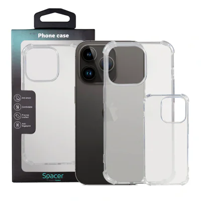 Husa Iphone 14 Pro Spacer, grosime 1.5mm, protectie suplimentara antisoc la colturi, material flexibil TPU, transparenta "SPPC-AP-IP14P-CLR"