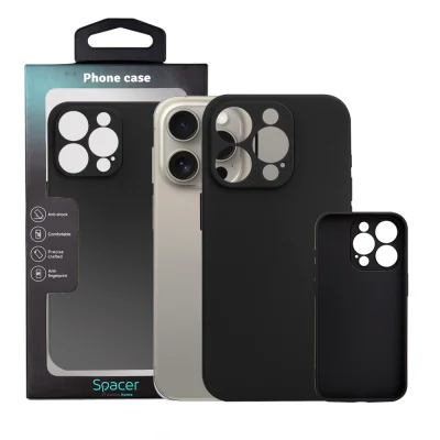 Husa Iphone 15 Pro Spacer, grosime 1.5mm, material flexibil TPU, negru "SPPC-AP-IP15P-TPU"