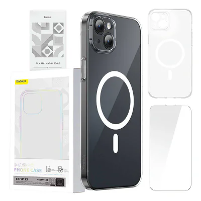 Husă pentru telefon Baseus Magnetic Crystal Clear pentru iPhone13 (transparentă)+ sticlă securizată+kit de curățare