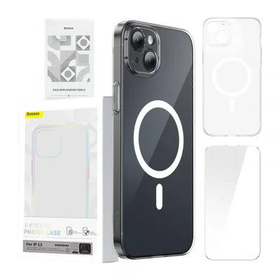 Husă pentru telefon Baseus Magnetic Crystal Clear pentru iPhone13 (transparentă)+ sticlă securizată+kit de curățare