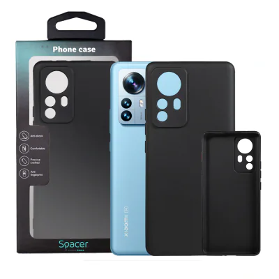 Husa Xiaomi 12 Pro Spacer, negru, grosime 1.5mm, material flexibil TPU "SPPC-XI-12P-TPU"