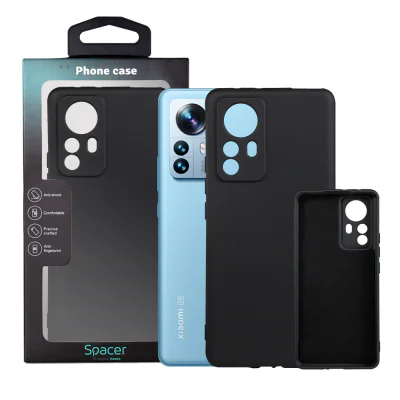 Husa Xiaomi 12 Pro Spacer, negru, grosime 2mm, material flexibil silicon + interior cu microfibra "SPPC-XI-12P-SLK"