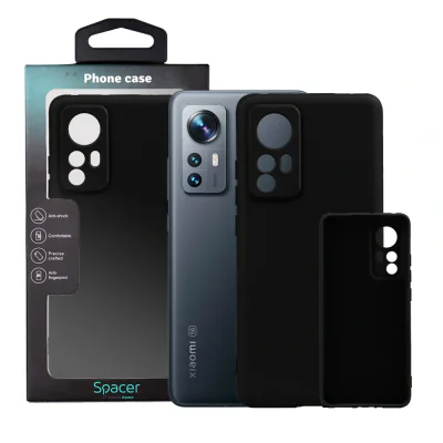 Husa Xiaomi 12 Spacer, negru, grosime 2mm, material flexibil silicon + interior cu microfibra "SPPC-XI-12-SLK"