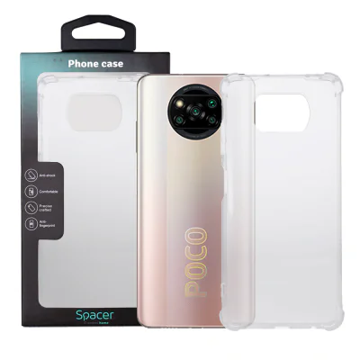 Husa Xiaomi Pocophone X3 Pro 5G Spacer, transparenta, grosime 1.5mm, protectie suplimentara antisoc la colturi, material flexibil TPU "SPPC-XI-PC-X3P5G-CLR"