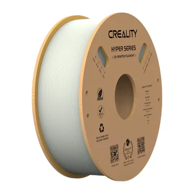 CREALITY HYPER PLA 3D Printer Filament, White, Temperatura printare: 200-220 grade celsius, Diametru filament: 1.75mm, Tensile strength: 52.99MPa, Bending strenght:92.38Mpa Dimensiuni rola filament: Diametru 200mm, inaltime 70mm, gaura centrala 56mm,