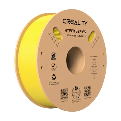 CREALITY HYPER PLA 3D Printer Filament, Yellow, Temperatura printare: 200-220 grade celsius, Diametru filament: 1.75mm, Tensile strength: 52.99MPa, Bending strenght:92.38Mpa Dimensiuni rola filament: Diametru 200mm, inaltime 70mm, gaura centrala 56mm