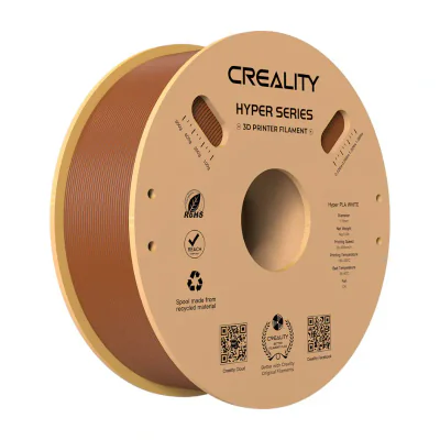 CREALITY HYPER PLA 3D Printer Filament, Brown, Temperatura printare: 200-220 grade celsius, Diametru filament: 1.75mm, Tensile strength: 52.99MPa, Bending strenght:92.38Mpa Dimensiuni rola filament: Diametru 200mm, inaltime 70mm, gaura centrala 56mm,