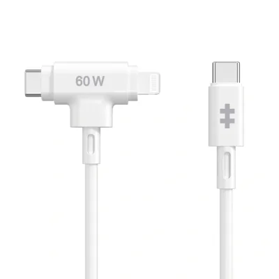 HYPERJUICE SILICONE USB-C TO US/AND LIGHTNING HYBRID 60W CABLE -