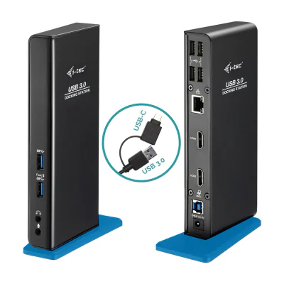 i-tec USB 3.0/USB-C Dual HDMI Docking Station, Wired, USB 3.2 Gen 1 (3.1 Gen 1) Type-A, 3.5 mm, 10,100,1000 Mbit/s, Black, AC