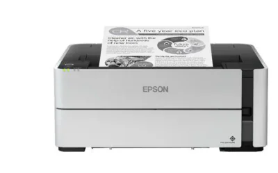 Imprimanta inkjet mono CISS Epson M1180, dimensiune A4, viteza max 39 ppm, Duplex, rezolutie printer 1200x2400dpi, alimentare hartie 250 coli, interfata: USB, Ethernet, WiFi, Wi-Fi Direct, consumabile: C13T03P14A ( 120ml) , doua recipiente de cerneal