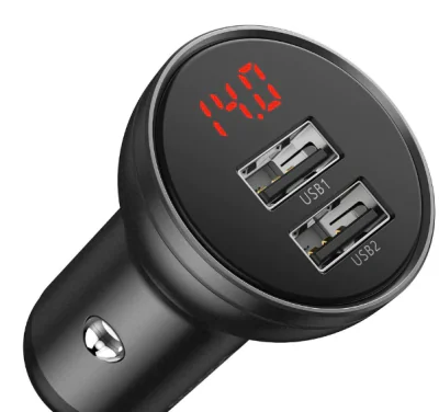 INCARCATOR AUTO Baseus Digital Display, 2 x USB Output 5V/4.8A, total output 24W, pt. bricheta auto, afisaj digital, gri "CCBX-0G" - 6953156215399
