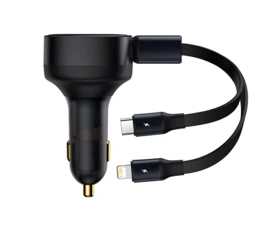 INCARCATOR auto Baseus Enjoyment,cablu inclus max 75cm,1 x USB Type-C(T) max 5V/3A 30W,1x Lightning 5V/3A total output 25 cm,pt. bricheta auto,negru "CGTX000001" -6932172607906