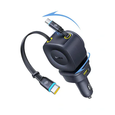 INCARCATOR auto Baseus PrimeTrip VR2 Max, Quick Charge 100W, 1 x USB, 1 x USB Type-C, cablu integrat retractabil 2 x USB Type-C pt. bricheta auto, negru "C0206600" - 6932172692230