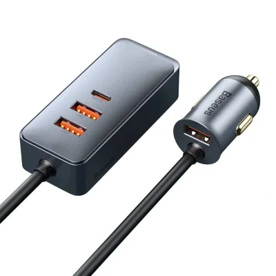 INCARCATOR auto Baseus Share Together PPS, 3 x USB max. 3A si 1 x USB Type-C max 5V/3A, total output 120W, lungime cablu 1.5m, pt. bricheta auto, gri "CCBT-B0G" -6953156206687