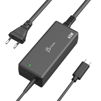 j5create JUP1265 65W PD USB-C® Power Adapter - EU, Universal, Indoor, 65 W, Suitable for mobile phones, tablets, consoles, and notebooks, Black, Plastic