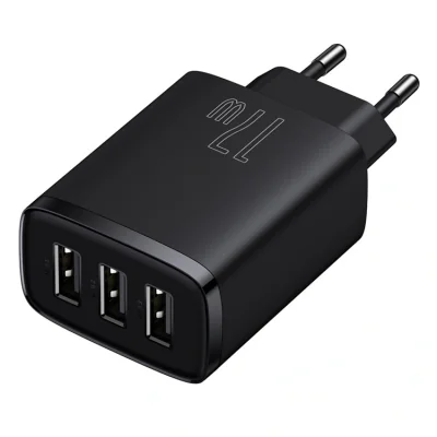 INCARCATOR retea Baseus Compact, Fast Charge 17W, 3 x USB 5V/2.1A, negru "CCXJ020101" - 6932172606961