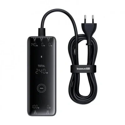 INCARCATOR RETEA Baseus Digital GaN Intelligent, Quick Charge 240W, 1 x AC, 3 x USB Type-C Output 5V/3A, 1 x USB, lungime cablu 1m, negru "P10163901113-00" - 6932172646110