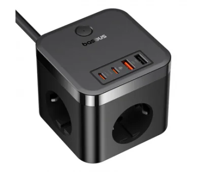 INCARCATOR RETEA Baseus GaN Powerstrip, Quick Charge 30W, 3 x AC, 2 x USB Type-C Output 5V/3A, 2 x USB, lungime cablu 1.5m, negru "E00066400117-00" - 6932172651121