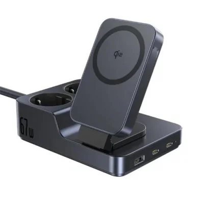 INCARCATOR RETEA Baseus Nomos Powerstrip, QC 67W, 2 x AC, 2xUSB Type-C, 1 x USB, 1 x incarcare wireless magnetica 15W, lungime cablu 1.5m, negru "E00078801123-00" -6932172689704