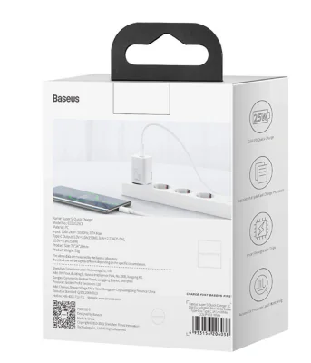 INCARCATOR retea Baseus Super Si, Quick Charge 25W, 1 x USB Type-C 5V/3A, alb "CCSP020102" - 6932172603731