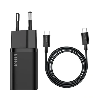 INCARCATOR retea Baseus Super Si, Quick Charge 25W, 1 x USB Type-C 5V/3A max, include cablu USB Type-C la USB Type-C 1m, alb "TZCCSUP-L02" - 6953156206038