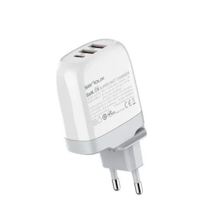 Incarcator retea Serioux 65W GAN QC, Intrare: AC100-240V~ 50/60Hz 1.5A, Ieșire (USB-C1): 5V-3A 9V-3A 12V-3A 15V-3A 20V=3.25A 65W(Max), Ieșire (USB-A1): 5V-3A 9V-2A 12V=1.5A 18W(Max), Ieșire (USB-A2): 5V-3A 9V-2A 12V 1.5A 18W(Max), A1+A2=18W(Max), C1+