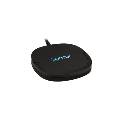 Incarcator wireless Spacer, Quick Charge 15W Qi, conector Type-C, rol de stand prin prindere magnetica, negru