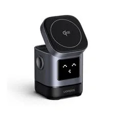 INCARCATOR wireless Ugreen Qi 15W, "W709" compatibilitate IPhone + AirPods, prindere magnetica, cablu Type-C la Type-C 1m inclus, gri "45775" - 6941876247752