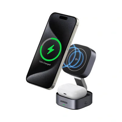 INCARCATOR wireless Ugreen "W702", Qi2 25W, compatibilitate smartphones, cablu Type-C la Type-C inclus, argintiu "35316" - 6941876233168