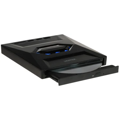 Inscriptor CD/DVD extern UNITEK T1037A01, cu hub USB și cititor de carduri SD