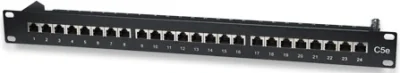 Intellinet Patch Panel, Cat5e, FTP, 24-Port, 1U, Shielded, 90° Top-Entry Punch-Down Blocks, Black, IEEE 802.3, IEEE 802.3ab, IEEE 802.3u, Fast Ethernet, Gigabit Ethernet, RJ-45, Gold, Cat5e, F/UTP (FTP)