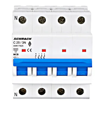 Întreruptor automat modular trifazic (MCB) AMPARO 6kA, C 25A, 3P+N AM617825