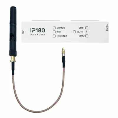 IP180-W modul de comunicare internet pentru centralele de alarma de la Paradox; Ethernet:100 Mbps/10 Mbps; Compatibilitate:cu EVOHD+, SP+, MG+ și majoritatea centralelor fabricate după 2012; Frecventa WIFI:2.4 GHz, B, G, N; Tensiune de intrare: 10V p