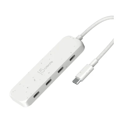 j5create Eco-Friendly USB-C to 4-Port Type-C Gen 2 Hub, USB 3.2 Gen 1 (3.1 Gen 1) Type-C, USB 3.2 Gen 2 (3.1 Gen 2) Type-C, 10000 Mbit/s, White, Acrylonitrile butadiene styrene (ABS), Recycled plastic, Taiwan