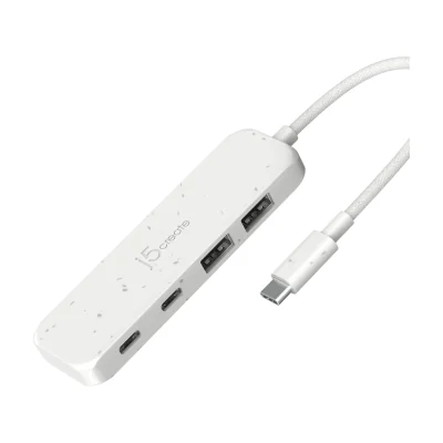 j5create Eco-Friendly USB-C to 4-Port Type-C & Type-A Gen 2 Hub, USB 3.2 Gen 1 (3.1 Gen 1) Type-C, USB 3.2 Gen 2 (3.1 Gen 2) Type-A, USB 3.2 Gen 2 (3.1 Gen 2) Type-C, 10000 Mbit/s, White, Acrylonitrile butadiene styrene (ABS), Recycled plastic, Taiwan