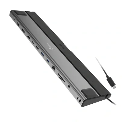 j5create JCD554 USB4® Triple 4K Display Docking Station, Black, Wired, USB4, 85 W, 10,100,1000 Mbit/s, Black, Grey, MicroSD (TransFlash), SD