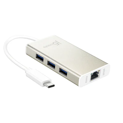 j5create JCH471 USB-C™ Gigabit Ethernet & Hub Multi Adapter, Metallic Champagne, Wired, USB Type-C, 10,100,1000 Mbit/s, IEEE 802.1Q, IEEE 802.3, IEEE 802.3ab, IEEE 802.3az, IEEE 802.3u, IEEE 802.3x, Aluminium, White, 5 Gbit/s