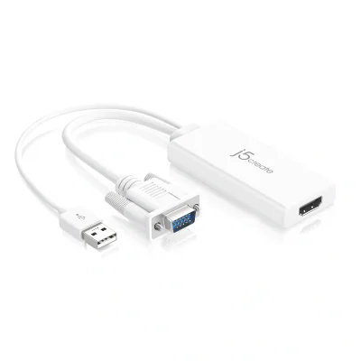 j5create JDA214 VGA to HDMI™ Video Audio Adapter, White, 0.176 m, VGA, USB A, HDMI, Male, Female, USB