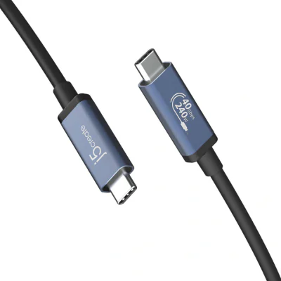 j5create JUC29L08 USB 40Gbps 240W USB Type-C® Cable, 0.8 m, USB C, USB C, 40 Gbit/s, Black, Blue