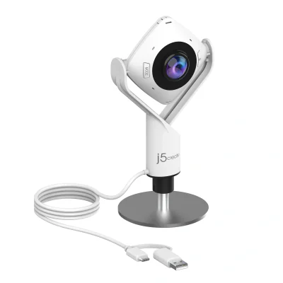 j5create JVCU360 360° All Around Webcam, 1080p Video Capture Resolution, White and Black, 2.07 MP, 1920 x 1080 pixels, Full HD, 30 fps, 1920x1080@30fps, 1080p