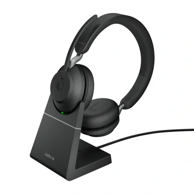 JABRA Evolve2 65 UC Stereo Headset on-ear Bluetooth wireless USB-A noise isolating black with charging stand