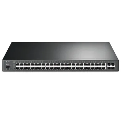 "JetStream™ 48-Port Gigabit and 4-Port 10GE SFP+ L2+ Managed Switch with 48-Port PoE+ PORT: 48× Gigabit PoE+ Ports, 4× 10G SFP+ Slots, RJ45/Micro-USB Console Port SPEC: 802.3at/af, 500 W PoE Power, 1U 19-inch Rack-mountable Steel Case FEATURE: Integr