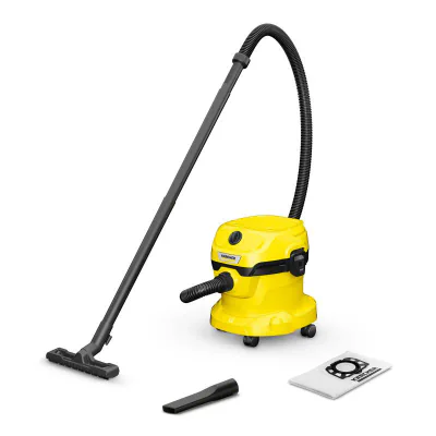 Kärcher WD 2 Plus V-12/4/18. Maximum input power: 1000 W. Type: Drum vacuum, Cleaning type: Dry&wet, Dust container type: Dust bag, Dust capacity: 12 L. Vacuum air filtering: Foam, Dirt separating method: Filtering. Product colour: Black, Yellow