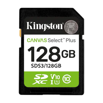 Kingston Technology 128GB SDXC Canvas Select Plus Gen3 150MB/s C10 UHS-I U1 V10, 128 GB, SD, Class 10, UHS-I, 150 MB/s, Class 1 (U1)