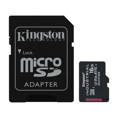 Kingston Technology 16GB microSDHC Industrial C10 A1 pSLC Card + SD Adapter, 16 GB, MicroSDHC, Class 10, UHS-I, 100 MB/s, 80 MB/s