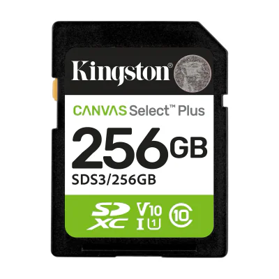 Kingston Technology 256GB SDXC Canvas Select Plus Gen3 150MB/s C10 UHS-I U1 V10, 256 GB, SD, Class 10, UHS-I, 150 MB/s, Class 1 (U1)