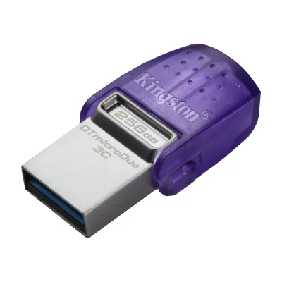 Kingston Technology DataTraveler 256GB microDuo 3C 200MB/s dual USB-A + USB-C, 256 GB, USB Type-A / USB Type-C, 3.2 Gen 1 (3.1 Gen 1), 200 MB/s, Other, Stainless steel, Purple