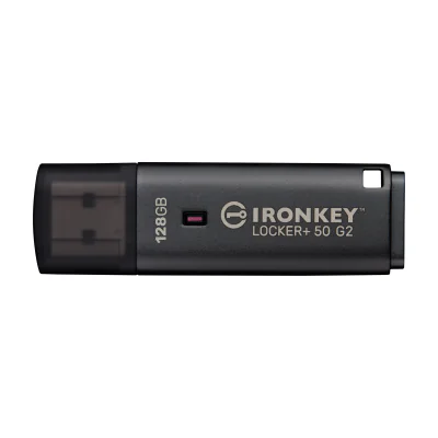 Kingston Technology IronKey 128GB Locker Plus 50 G2, FIPS 197, AES-256, 128 GB, USB Type-A, 3.2 Gen 1 (3.1 Gen 1), 145 MB/s, Cap, Black
