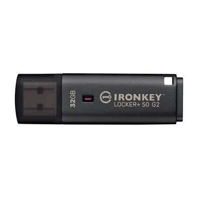 Kingston Technology IronKey 32GB Locker Plus 50 G2, FIPS 197, AES-256, 32 GB, USB Type-A, 3.2 Gen 1 (3.1 Gen 1), 145 MB/s, Cap, Black