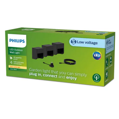 Kit 3 Lampi LED pentru exterior Philips GRITS GARDENLINK, 3x1.5W, 3x180lm, lumina calda (2700K), IP44, 110x110x80mm, Negru